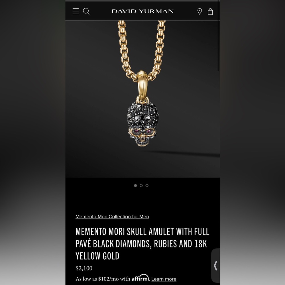 David Yurman Memento Mori Skull Amulet with full Pavé Black Diamonds